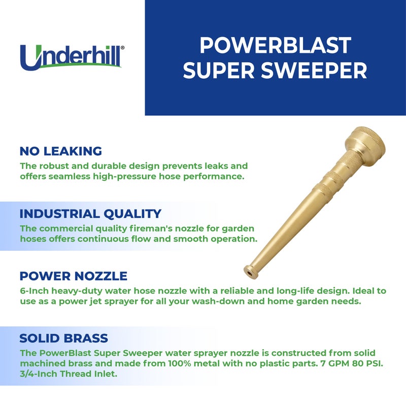 Underhill PowerBlast Super Sweeper 6-Inch Garden Water Hose Nozzle, Sprayer, Jet, 7 GPM 80 PSI, 3/4-Inch Thread Inlet, Heavy-Duty Adjustable, SN6-75 - Image 3